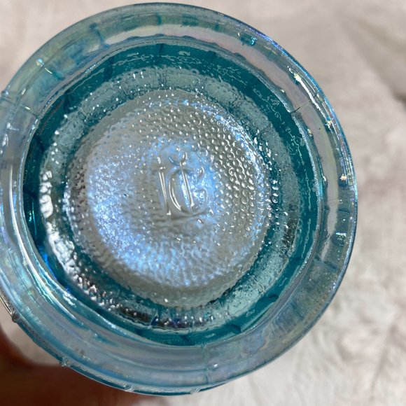 Imperial Glass Blue Iridescent Carnival Flower Block Scalloped Vase Lennox Rare - Picture 4 of 8